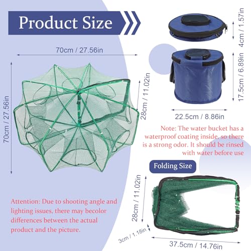 Minnow Trap 27in*10in” with Foldable Fishing Net & Collapsible Fish Bucket - Crab, Crawfish, Shrimp Trap for Freshwater Saltwater Fishing