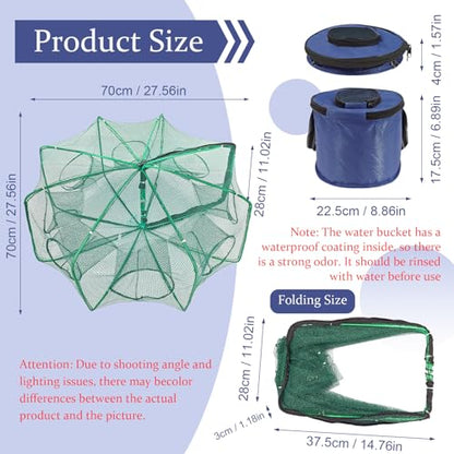 Minnow Trap 27in*10in” with Foldable Fishing Net & Collapsible Fish Bucket - Crab, Crawfish, Shrimp Trap for Freshwater Saltwater Fishing