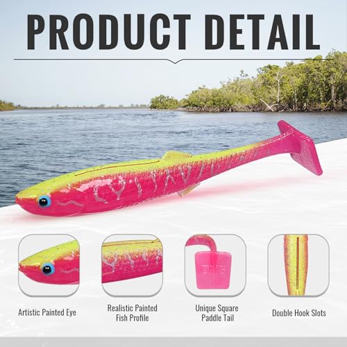 TRUSCEND Shadtale Easy Catch Soft Fishing Lures, Unique Vibration and Action for Various Rigs, Paddle Tail Swimbaits Trailer for Bass, Trout, Crappie, Walleye, Redfish, Saltwater & Freshwater Fishing - color: I4-3.35",0.2oz,10pcs