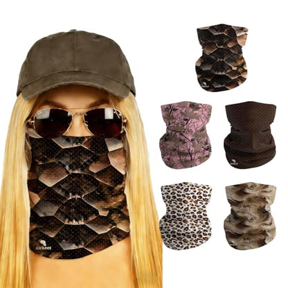 Summer Cooling Neck Gaiter UV 50+ Sun Protection Breathable Mesh Face Mask - color: 5pcs-brown-gold-series