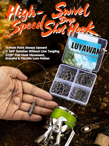 40-Pack Swivel Drop Shot Hooks, Weedless Wide Gap Quick Clip Hooks, Premium Carbon Steel Sharp Anti-Twist Rust-Proof Fishing Hooks, Easy Rigging for Bass Senko Worms Wacky Finesse Fishing - color: EWG 2/0