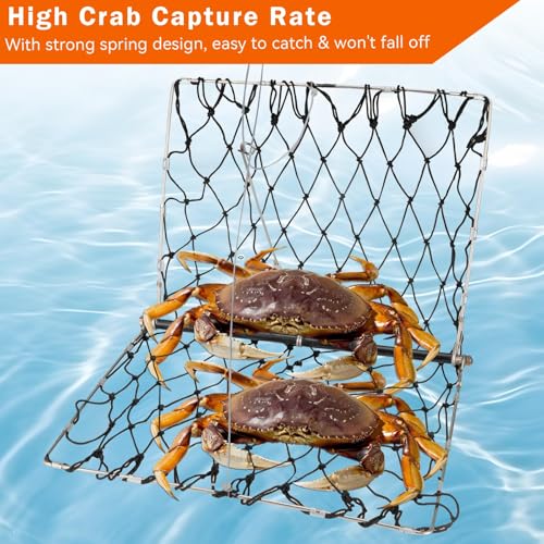 QualyQualy 2 Set Castable Crab Trap Kit, Foldable Crabbing Net with Rope & Bait Clip, Crab Snare/Pots/Traps for Blue Crabs, Dungeness, Crawfish Portable Crabbing Equipment - color: Crab Trap - 2 Pack