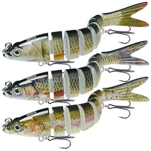 GOTOUR Jointed Swimbaits, Easy Catch Fishing Lures for Bass Trout Crappie | Wiggling Vibrating Rattling Gurgling for More Bites, Heavy-Duty Dyneema Fiber, Slow Sinking, Fresh & Saltwater Fishing Baits - color: A1-4"-0.4oz