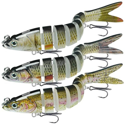 GOTOUR Jointed Swimbaits, Easy Catch Fishing Lures for Bass Trout Crappie | Wiggling Vibrating Rattling Gurgling for More Bites, Heavy-Duty Dyneema Fiber, Slow Sinking, Fresh & Saltwater Fishing Baits - color: A1-4"-0.4oz