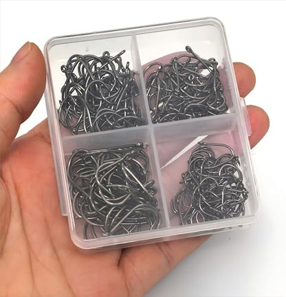 200pcs-300pcs Small Barbed Fishing Hooks Black High Carbon Fishing Hooks Set 6# 8# 10# 12# 14# 16# with Plastic Box - color: 200pcs black