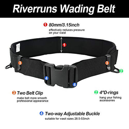 Riverruns Neoprene Adjustable Fishing Wading Belt, Fishing Wader Belt for Men Kayaking. - color: Black With Tools