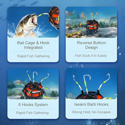 2025 New Reverse Bottom Bait Cage Fishing Hook, 360°Floating Bait Cage, Spring Baits Cages Trap Fishings Hooks, Compatible with Cubes, Pellets, Powdered-Baits for Under 27lb Fish - color: No.14: Under 27 lb