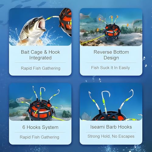 2025 New Reverse Bottom Bait Cage Fishing Hook, 360°Floating Bait Cage, Spring Baits Cages Trap Fishings Hooks, Compatible with Cubes, Pellets, Powdered-Baits for Under 27lb Fish - color: No.13: Under 22 lb