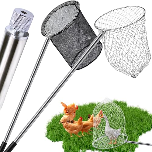 2 Sets Chicken Catching Net Extra Thick 2 Poles 5.25 FT Poultry Fishing Net Extendable Landing Animal Catcher for Bird, Chicken, Goose, Ducks, Fish(2 Nets, 1 Hook, 2 Poles, 46 Inches)