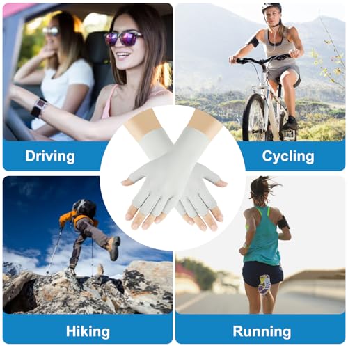 Senkary 3 Pairs Sun UV Protection Gloves Ice Silk Fingerless Gloves Breathable Driving Sunscreen Summer Nail Gloves for Women - color: Khaki, Gray and Black
