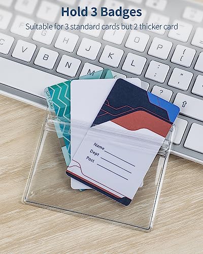 Pawfly 6 Pack ID Badge Holder Horizontal Clear Plastic Case with Resealable Zip Soft Waterproof Card Protector Pouch for Office School Credit Cards Proximity Key Cards Driver’s Licenses and Passes - style: 6 Pcs (Horizontal)