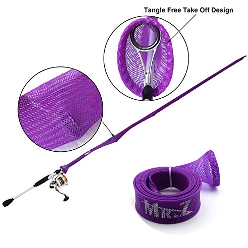 Mr. Z Pack of 4 Casting Fishing Rod Sleeves with 2 Rod Straps Fishing Rod Covers Pole Jacket Rod Socks - color: Purple