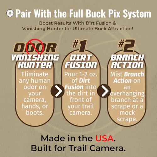 Buck Fever Buck Pix 2,3,4-Piece kit - Synthetic Deer Scent (4 oz Branch Action & 4 oz Dirt Fusion) for Whitetail & Mule - Non-Spoiling Deer Attractant for Outdoor Trail Camera - size: 4 oz (Branch Action)