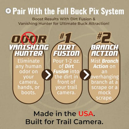 Buck Fever Buck Pix 2,3,4-Piece kit - Synthetic Deer Scent (4 oz Branch Action & 4 oz Dirt Fusion) for Whitetail & Mule - Non-Spoiling Deer Attractant for Outdoor Trail Camera - size: 4 oz (Branch Action)