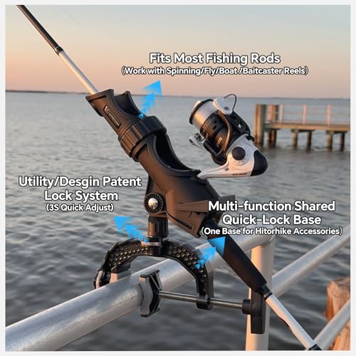 Hitorhike Fishing Rod Holder with Aluminum Alloy Base and One-Click Lock System Fits Round Square Tubes 0.59"~4.53" Enlarged Clamp Range for Boat Kayak Fishing - style: Powerlock Fishing Rod Holder-4 Pack
