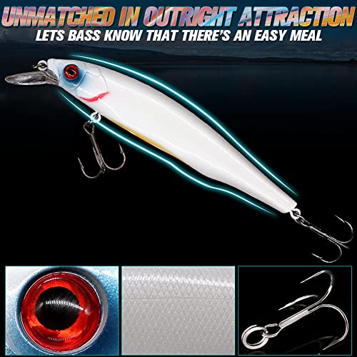 XFISHMAN Jerkbait Kit - Minnow Lure - Suspending - Bass, Smallmouth Bass, Walleye, Largemouth Bass - 1 Piece - color: Ghost-Pearl, size: 110mm（4-3/8"in）