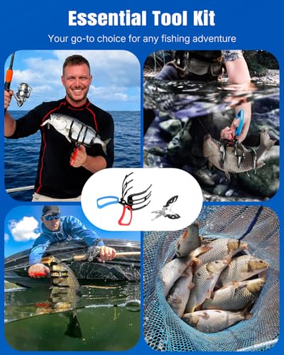 Pawfly Fish Gripper & Fishing Pliers, Fish Grabber Tool, Split Ring Pliers | Non-Slip 3 Claw Fish Control Clamp for Most Freshwater Fish, Metal Fish Hook Remover, Multifunctional Fishing Gear - size: 3 Claw+Lure pliers