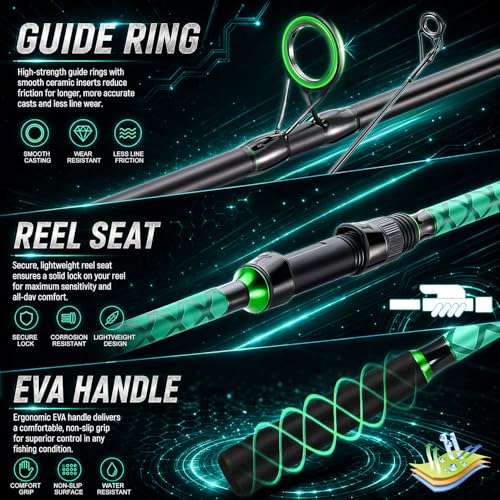 Sougayilang Surf Fishing Rod and Reel Combo, 9-12 ft 3-Piece Surf Rod with 4000-6000 Spinning Reel, Carbon Fiber Saltwater Fishing Combo for Beach Bank and Pier Fishing - size: 11ft