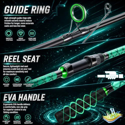 Sougayilang Surf Fishing Rod and Reel Combo, 9-12 ft 3-Piece Surf Rod with 4000-6000 Spinning Reel, Carbon Fiber Saltwater Fishing Combo for Beach Bank and Pier Fishing - size: 11ft