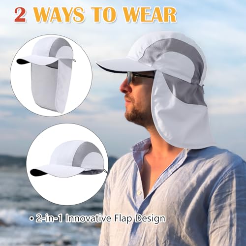 Mens Sun Hat with Breathable Mesh Sun Hats for Men Sun Protection Fishing Hat with Neck Flap for Hiking Cycling - color: White