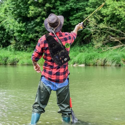 Abbylike 2 Pcs Small Fly Fishing Sling Waterproof Fishing Backpack Outdoor 600d Oxford Cloth Tackle Bag with Multiple Storage Compartments Ideal for Fish Catching Hiking Travel