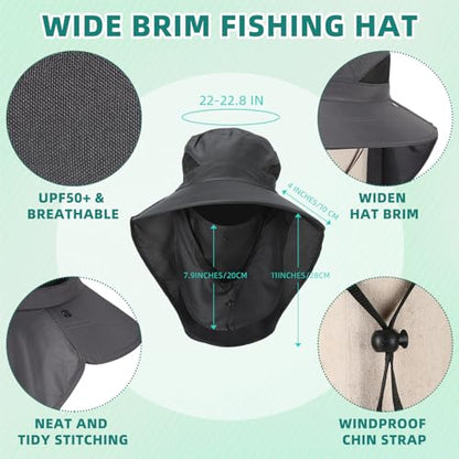 Cuffbow 4 Pcs Mens Outdoor Wide Brim Fishing Hat with Face and Neck Cover Sun Protection Cap UPF 50+ Fisherman Bucket Sun Hat
