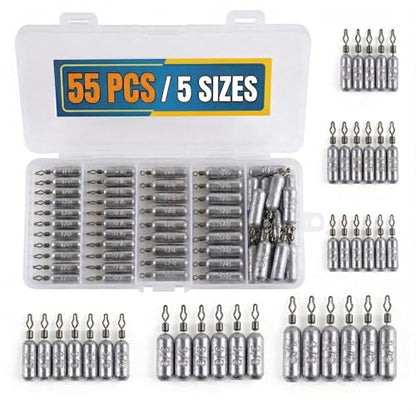 Drop Shot Fishing Weights, Lead Sinkers, 1/8oz, 3/16oz, 1/4oz, 3/8oz, 1/2oz, for Bass Fishing, Drop Shot Rig, Wacky Rig, Finesse Fishing - size: 55 Pcs / 5 Sizes