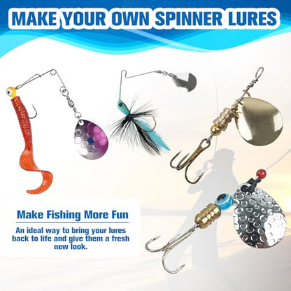 Walleye Rig Making Kit DIY Fishing Lure Spinner Making Kit Supplies Parts Crawler Harness Live Bait Rigs Colorado Blades Pompano Floats Clevis Beads Tackle Fishing - color: 35pcs Blade Spoon