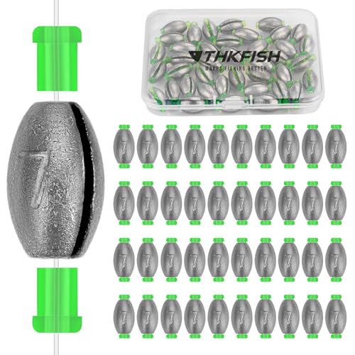 THKFISH Egg Fishing Sinkers Weights, Removable Rubber Core Fishing Weights Twist-Lock Sinker,Bass Weights Sinker Tackle Saltwater Casting Fishing Sinkers Set Oval Freshwater,1/8-1OZ - size: 1/4OZ-40PCS