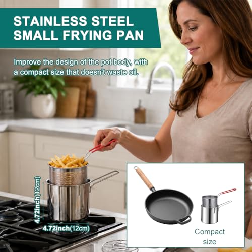 49oz Deep Frying Pot Set – w/Basket, Lid, Tongs for Tempura, Chicken, Fries & Fish