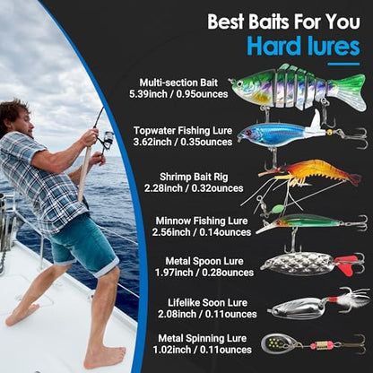 SMMYMGF Fishing Lures Tackle Box Kit,Saltwater Freshwater Fishing Gear and Equipment,Including Bionic Swimbait,Top Water baits,Soft Plastic Baits, Accessories etc for Bass,Trout, Salmon. - color: 77pcs Fishing Tackle Box