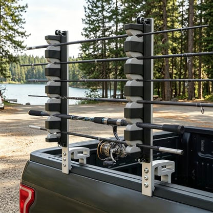 Fishing Rod Rack Holder with Clamp, Fishing Rod Storage Organizer Racks | Truck Bed Fishing Holder Fishing Rod Holder with EVA Foam & Rubber Pads for Boat, Car Roof Rack etc