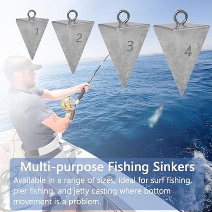 Pyramid Sinkers Fishing Weights 1oz 2oz 3oz 4oz Set - Surf Fishing Sinkers Gear Tackle for Saltwater Beach Casting, Anti-Roll Triangle Lead Weights - Strong Hold for Bottom Fishing Rig - size: 3oz-6pcs