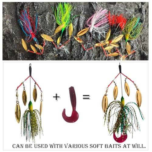 5Pcs Bass Spinner Baits, Spinner Baits for Bass Fishing Hard Metal Buzzbait High-Reflective Alabama Swimbait for Trout Salmon Pike