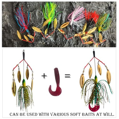 5Pcs Bass Spinner Baits, Spinner Baits for Bass Fishing Hard Metal Buzzbait High-Reflective Alabama Swimbait for Trout Salmon Pike