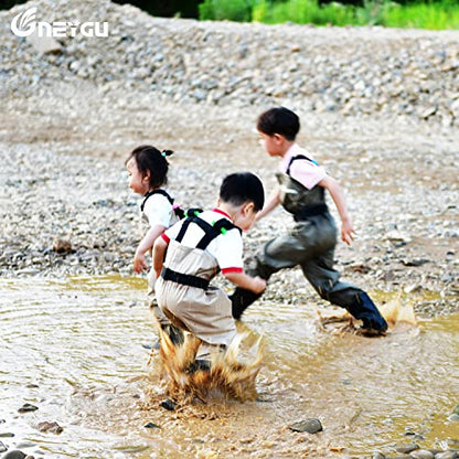 kids to youth waterproof chest waders, Swamp Mudding wader for boys and girls - color: Tan Solid, size: Feet:9C/EU25; Height≦103cm