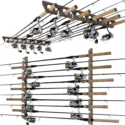 Rush Creek Creations 11-Rod Wall or Ceiling Fishing Rod Storage Rack, Vertical or Horizontal Fishing Rod Holder with 11 Rod Capacity - style: Barn Wood