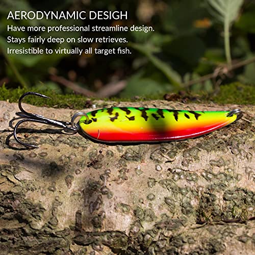 THKFISH 5pcs Saltwater Fishing Lures, Fishing Spoons with Durable Treble Hooks, Jigs Lure for Tuna Salmon Grouper, Sea Fish Jigging Lure, Trolling Spoon for Bass Fish with Tackle Box - color: 1/5oz-5pcs