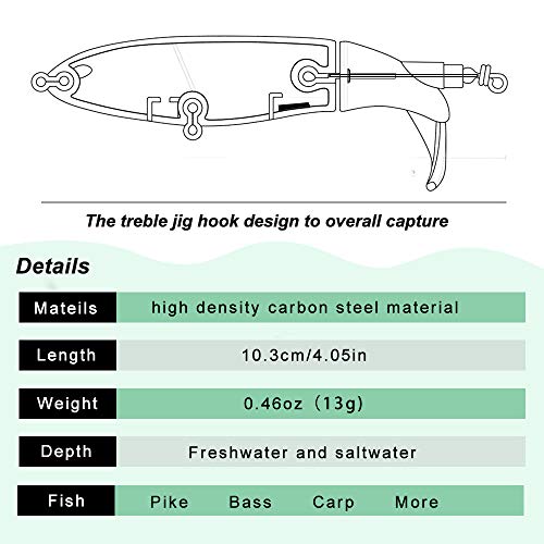 6PCS Whopper Fishing Lure, Bass Popper Lure kit, Topwater Fishing Lures with Rotating Tail with Storage Box, Floating Popper for Freshwater Saltwater