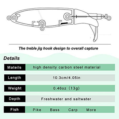 6PCS Whopper Fishing Lure, Bass Popper Lure kit, Topwater Fishing Lures with Rotating Tail with Storage Box, Floating Popper for Freshwater Saltwater