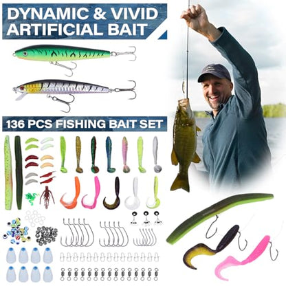 Fishing Backpack with Tackle Boxes,Waterproof Fishing Shoulder Bag for Fishing Gear,Fish Bag with 136 Pcs Fishing Lures Kit,Fish Hook Remover Tool,Fish Lip Gripper,Fishing Plier,Gifts for Men (Green) - color: Green