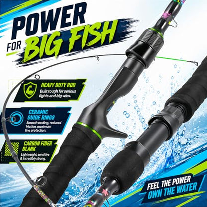 SOUGA Fishing Rod, Liberty Kaleido Carbon Spinning & Casting Rod, 2 Piece Medium Action Bass Trout Rod with SIC Ceramic Guides, EVA Grip, Reel Seat, Hook Keeper, 5.6 & 6ft, 4-14lb Line - size: 5.9 Feet