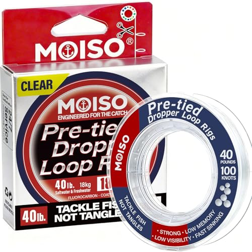 MOISO 10-60lb 100knots Pre-Tied Dropper Loop Rigs, 18" Spaced 5.5" Loops, Versatile for All Water Column, Saltwater & Freshwater Fishing Tackle for Bass, Snapper, Striper, Cod, Grouper, Lake Trout - size: 40 LB