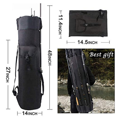 SILANON Fishing Rod Bag Pole Holder, Portable Fishing Rod Case Carrier Canvas Pole Storage Bag Travel Carry Case Waterproof Fishing Tackle Gear Organizer - color: Black