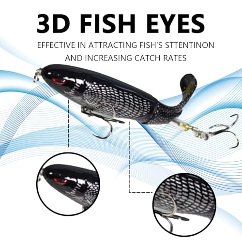 1-Pack Topwater Fishing Lures & Crankbaits Set - High-Action Popper Bass Lures with Rotating Tail, Saltwater/Freshwater Hard Baits for Trout, Pike, Catfish | Vibrating Lure Kit with Storage Box - color: black