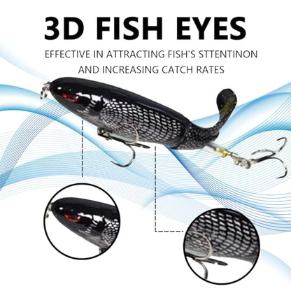 1-Pack Topwater Fishing Lures & Crankbaits Set - High-Action Popper Bass Lures with Rotating Tail, Saltwater/Freshwater Hard Baits for Trout, Pike, Catfish | Vibrating Lure Kit with Storage Box - color: black