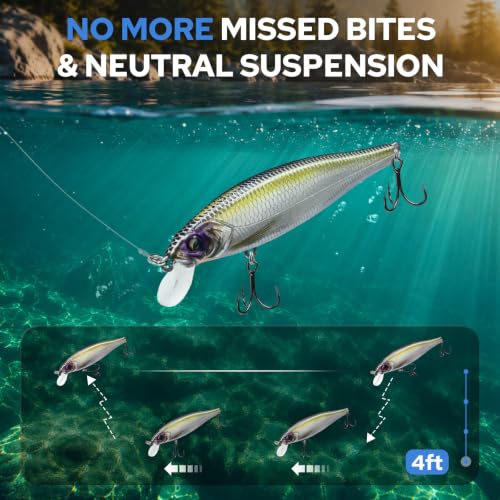 TRUSCEND Suspending Jerkbait, Rattle Minnow Lures with BKK Hooks, Freshwater Bass Trout Striper Walleye Pike Fishing Lures, Variety Pack for All Water Conditions, Premium Fishing Gear and Gifts - color: A1-3.5",0.3oz