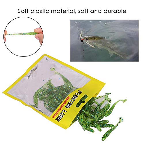 Tbest 50 Pcs 5cm Soft Fishing Lures, Plastic Fishing Bait T-Tail Grub Worm Baits Fish Tackle Accessory 9 Colors - color: Cyan
