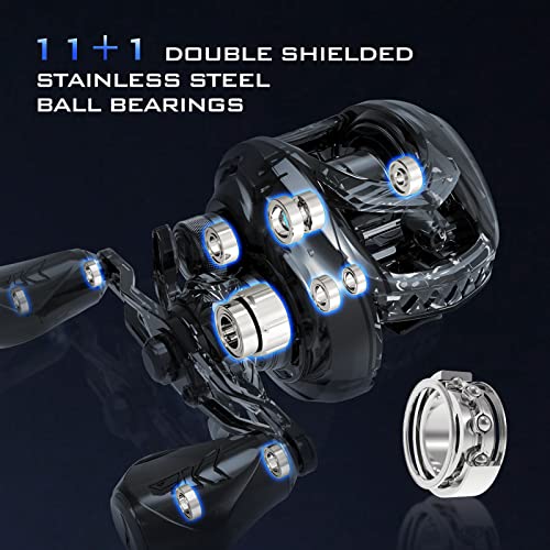 KastKing MegaJaws Elite Baitcasting Fishing Reel, New AutoMag Dual Braking System, Only 6.7oz, 17.64 LBs Carbon Fiber Drag, 11+1 Shielded BB, High Speed 5.4:1 to 9.1:1 Gear Ratios - size: Left - 7.2:1, style: Megajaws Elite
