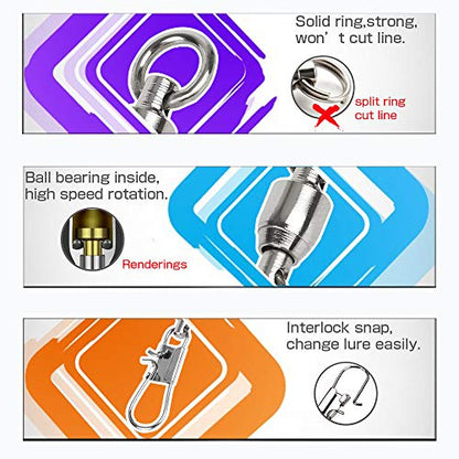 AMYSPORTS Fishing Swivels with Interlock Snap Ball Bearing Swivels Fishing Snap Swivels Saltwater Freshwater Fishing Tackle Leader Lure Jigs Line Fishing Connector - size: size5 (88lb) 50 pcs